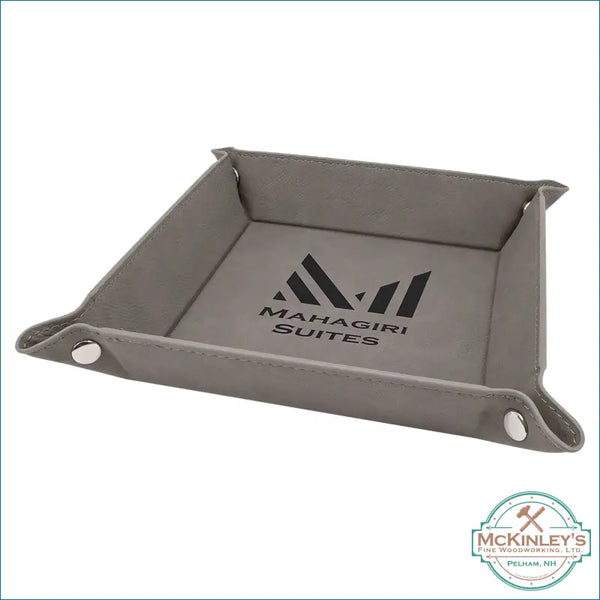 Leatherette Snap Up Tray with Snaps - Gray with Black 