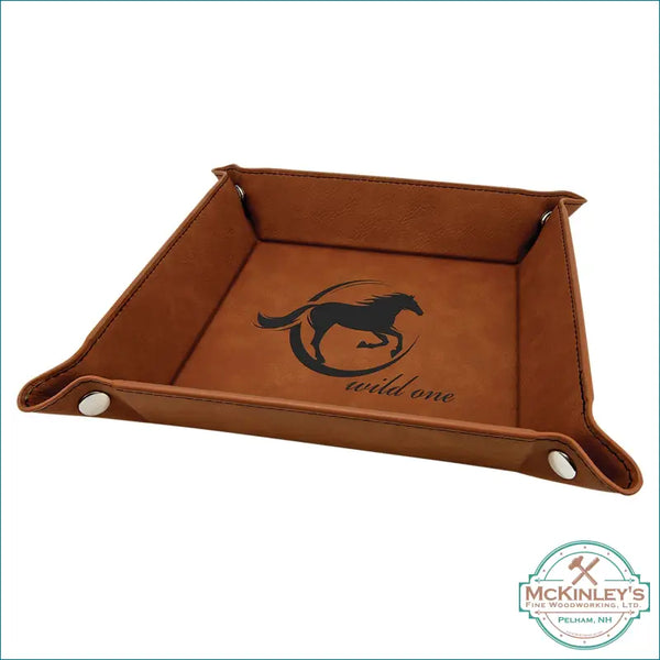 Leatherette Snap Up Tray with Snaps - Rawhide with Black 