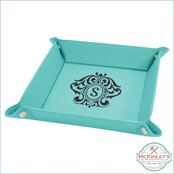 Leatherette Snap Up Tray with Snaps - Teal with Black 